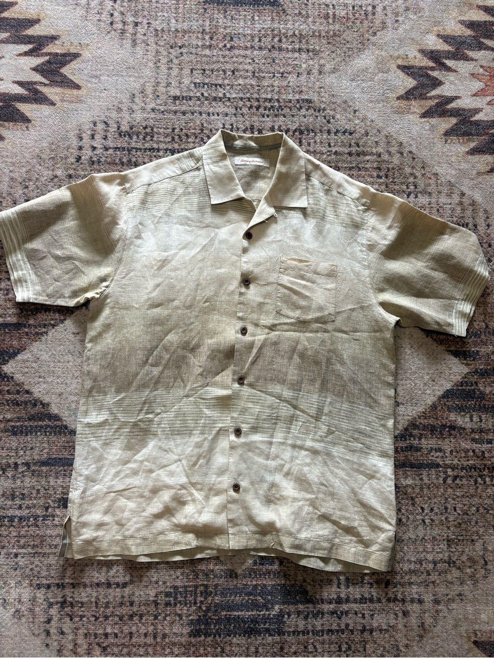 Tommy Bahama Men's Medium 100% Linen Shirt Sand Beige Casual Lightweight